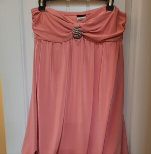 Frederick's of Hollywood Coral  Y2K strapless dress with Crystal brooch.